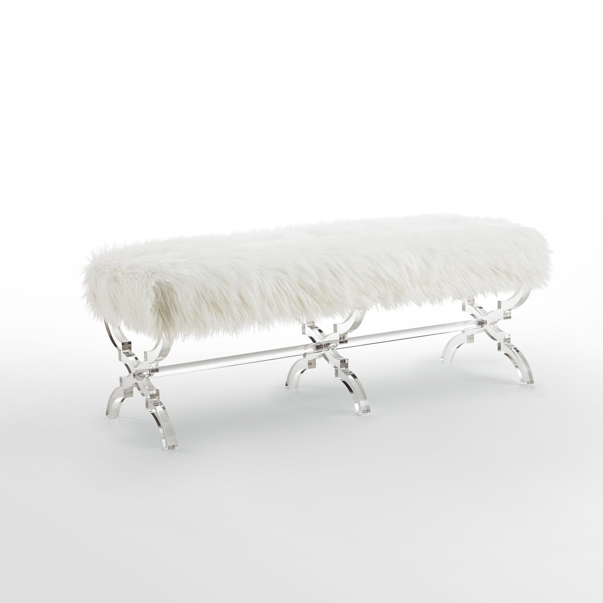 48" Cream And Clear Upholstered Faux Fur Bench By Homeroots | Benches | Modishstore - 3