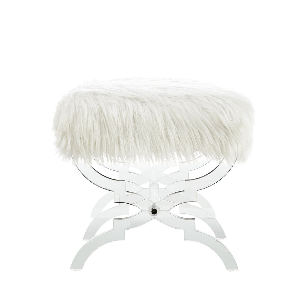 48" Cream And Clear Upholstered Faux Fur Bench By Homeroots | Benches | Modishstore - 4