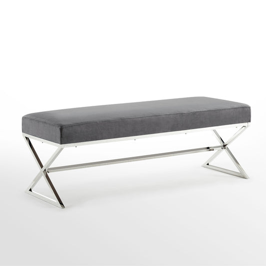 48" Gray And Silver Upholstered Velvet Bench By Homeroots