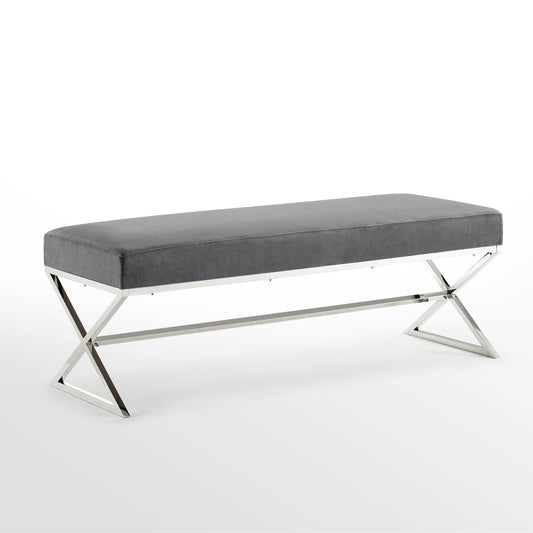 48" Gray And Silver Upholstered Velvet Bench By Homeroots | Benches | Modishstore
