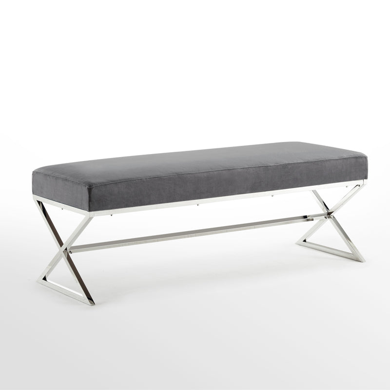 48" Gray And Silver Upholstered Velvet Bench By Homeroots | Benches | Modishstore