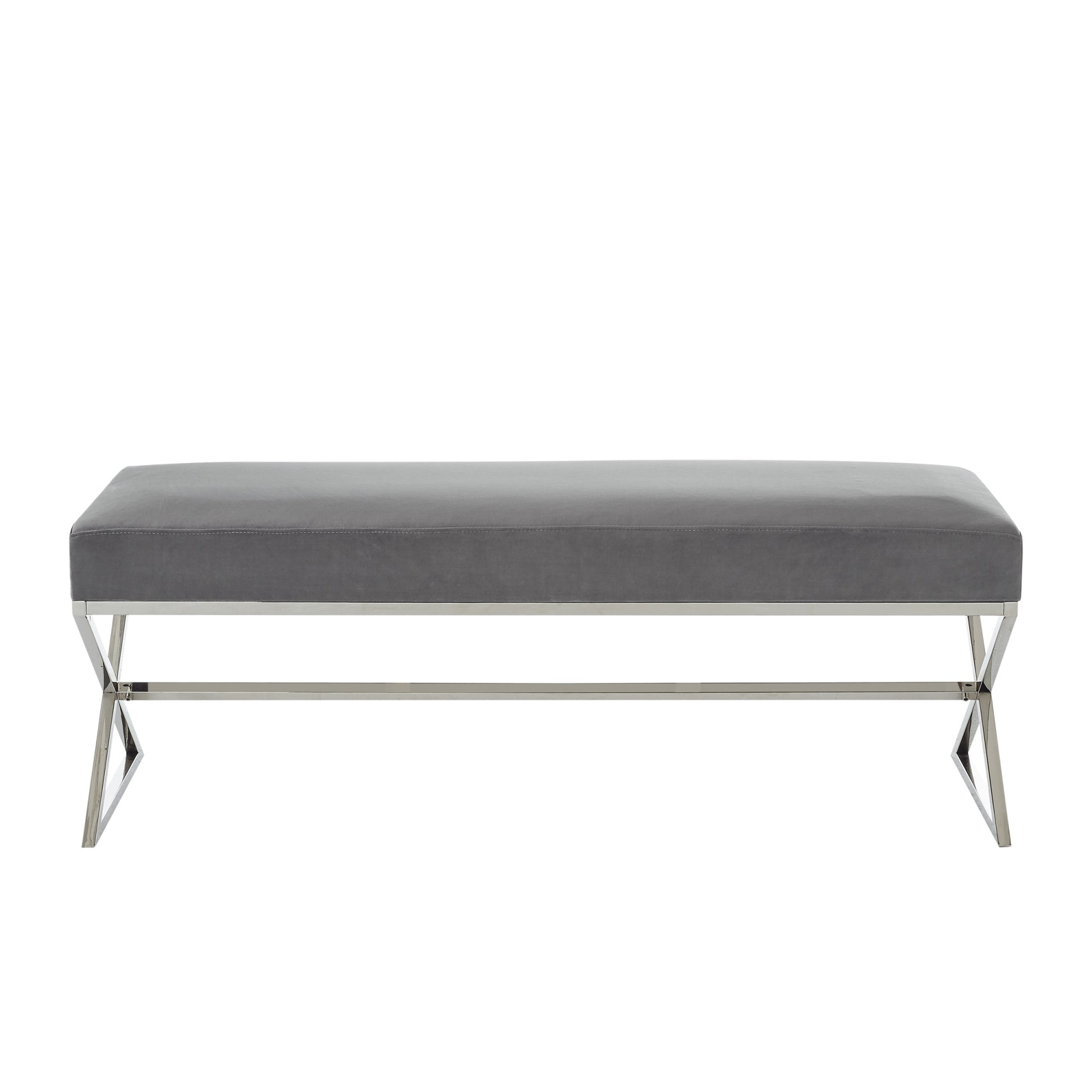 48" Gray And Silver Upholstered Velvet Bench By Homeroots | Benches | Modishstore - 2