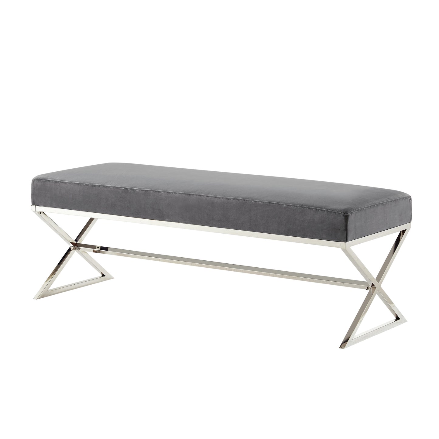 48" Gray And Silver Upholstered Velvet Bench By Homeroots | Benches | Modishstore - 3