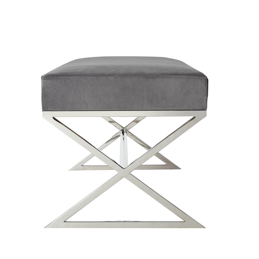 48" Gray And Silver Upholstered Velvet Bench By Homeroots | Benches | Modishstore - 4