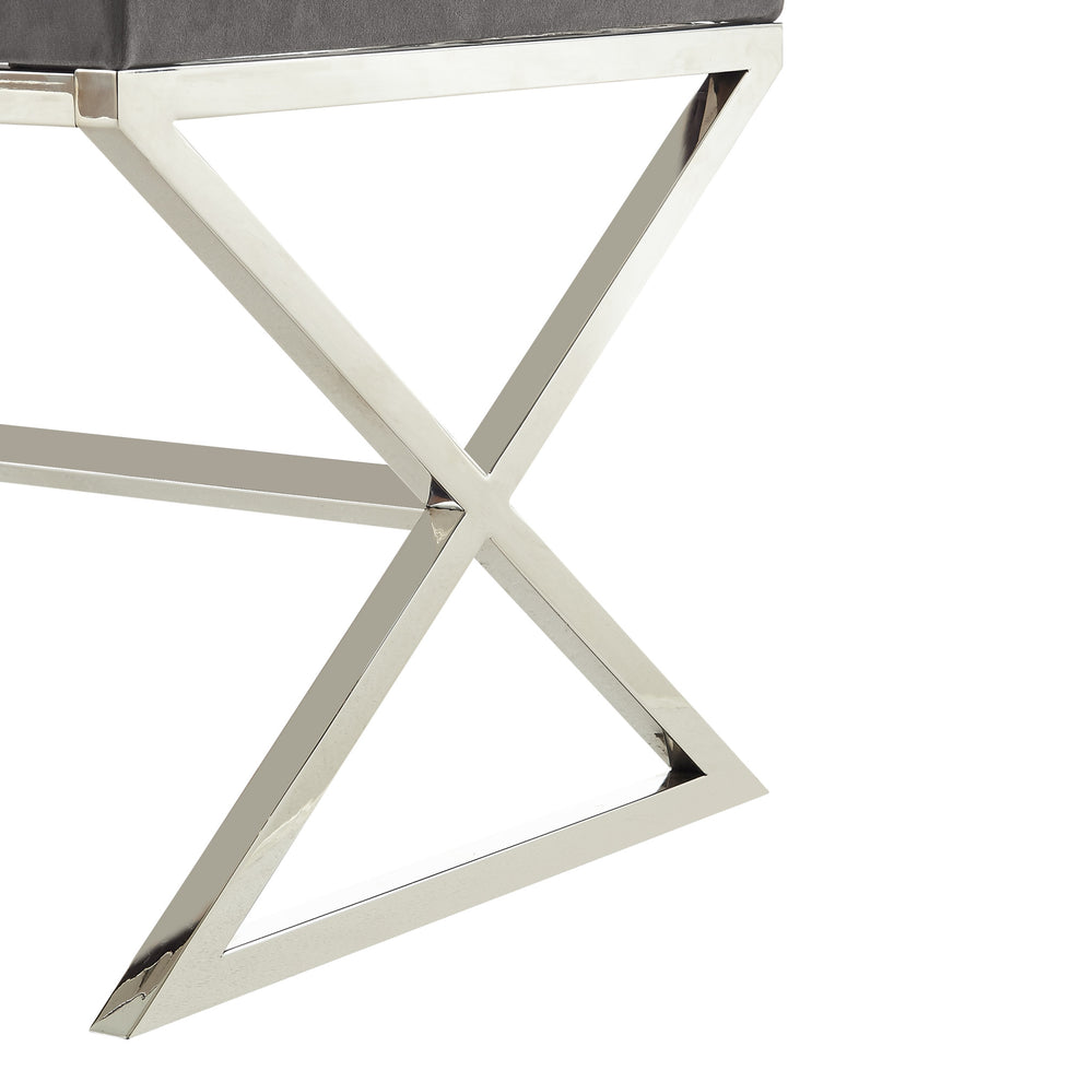 48" Gray And Silver Upholstered Velvet Bench By Homeroots | Benches | Modishstore - 6