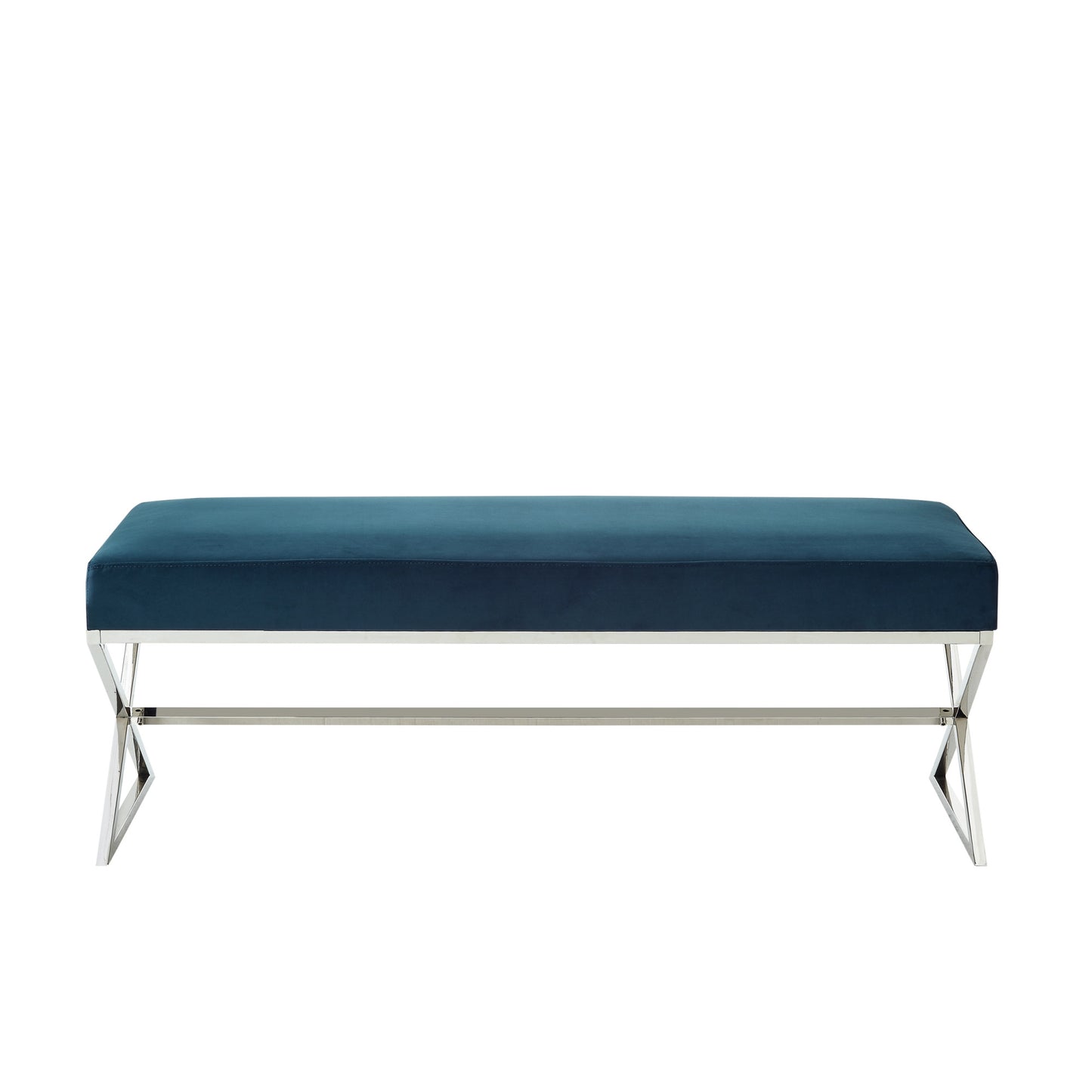 48" Navy Blue And Silver Upholstered Velvet Bench By Homeroots | Benches | Modishstore - 2