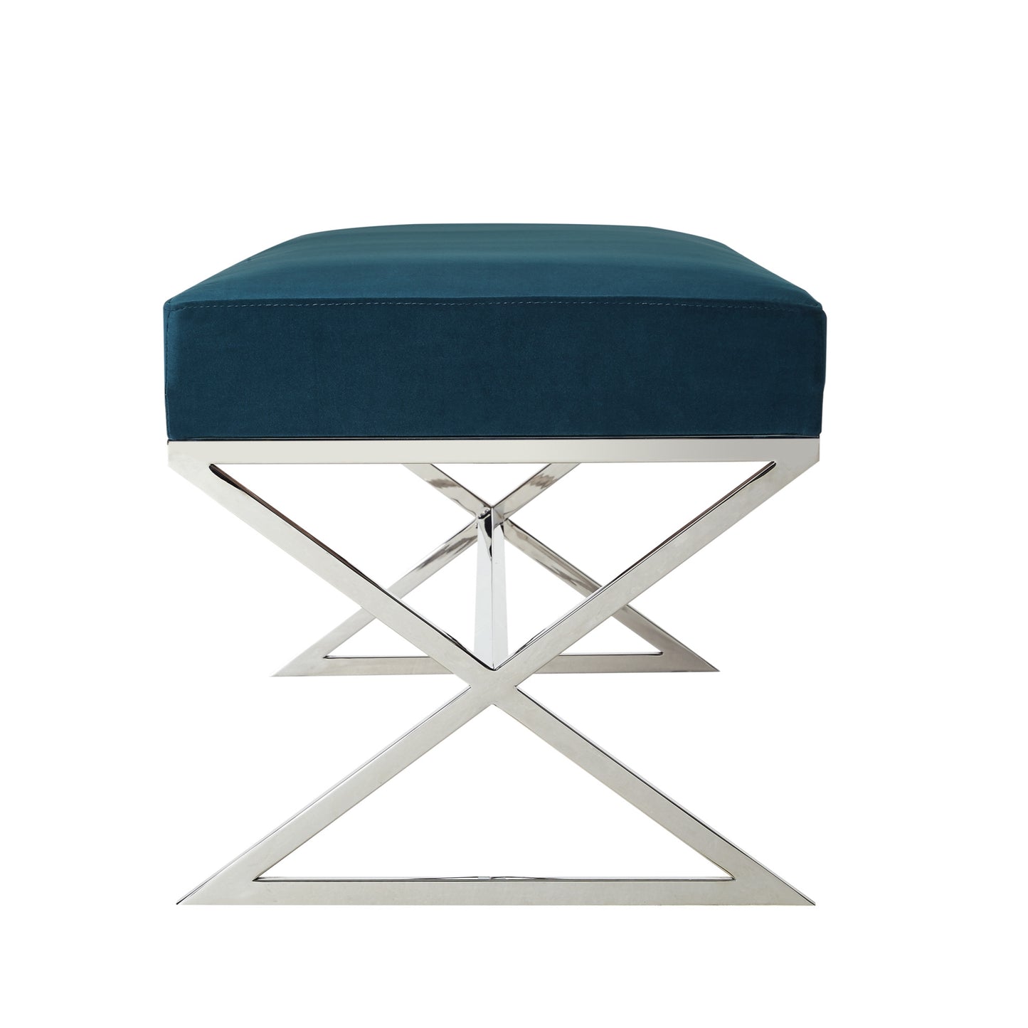 48" Navy Blue And Silver Upholstered Velvet Bench By Homeroots | Benches | Modishstore - 4