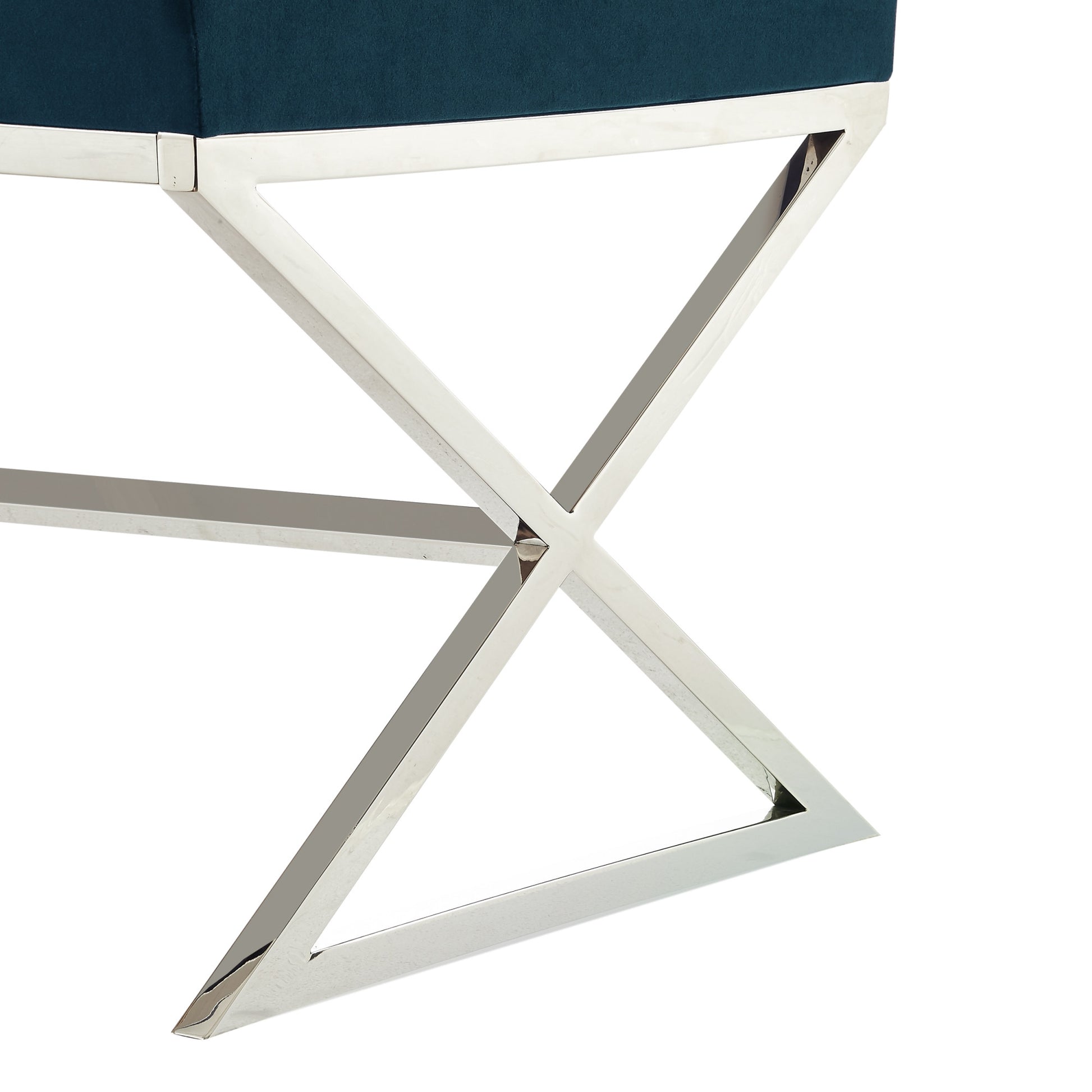 48" Navy Blue And Silver Upholstered Velvet Bench By Homeroots | Benches | Modishstore - 6