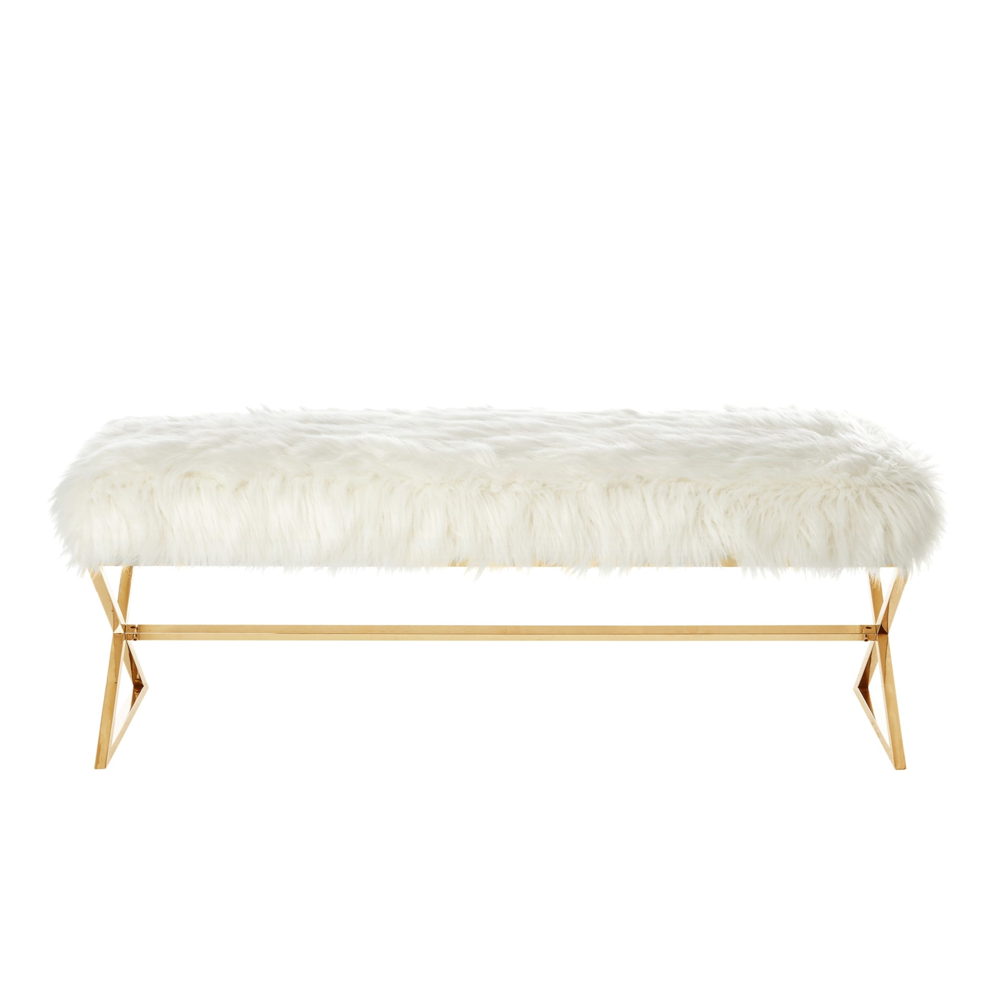 48" White And Gold Upholstered Faux Fur Bench By Homeroots | Benches | Modishstore - 2