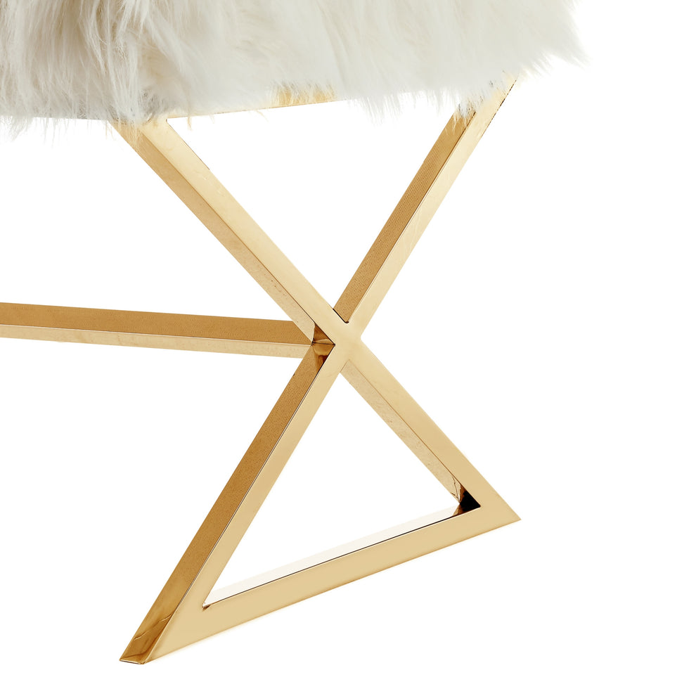 48" White And Gold Upholstered Faux Fur Bench By Homeroots | Benches | Modishstore - 6