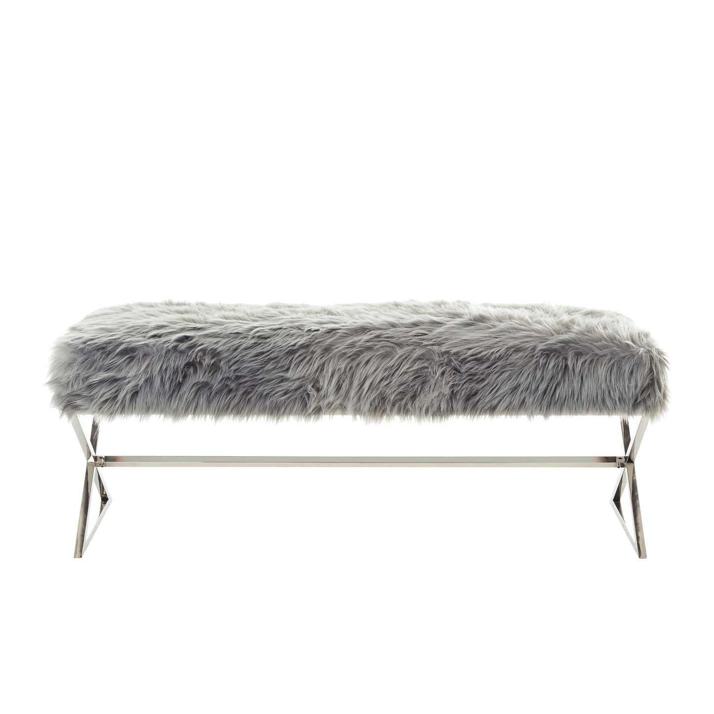 48" Gray And Silver Upholstered Faux Fur Bench By Homeroots | Benches | Modishstore