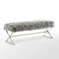 48" Gray And Silver Upholstered Faux Fur Bench By Homeroots | Benches | Modishstore - 2