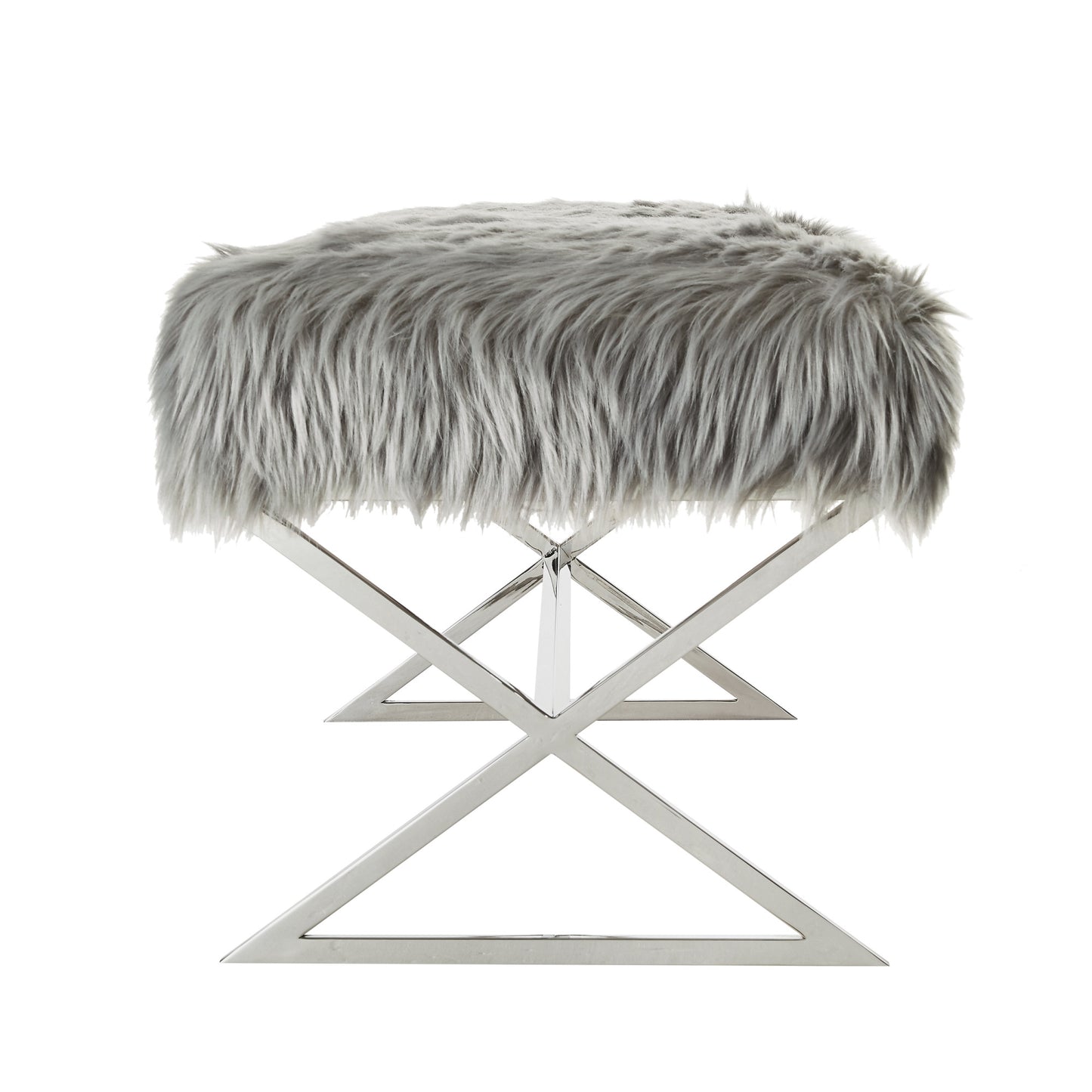 48" Gray And Silver Upholstered Faux Fur Bench By Homeroots
