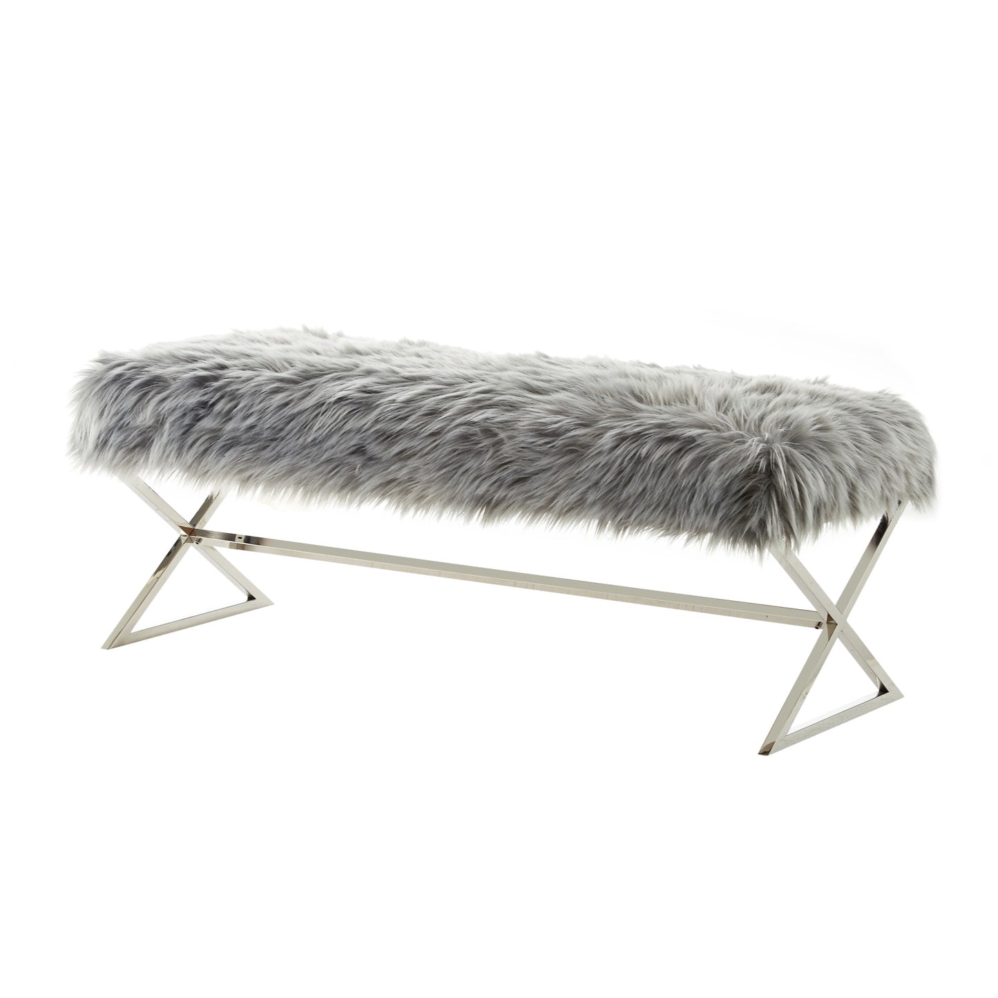 48" Gray And Silver Upholstered Faux Fur Bench By Homeroots | Benches | Modishstore - 4