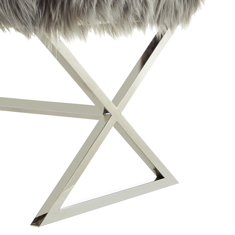 48" Gray And Silver Upholstered Faux Fur Bench By Homeroots | Benches | Modishstore - 6