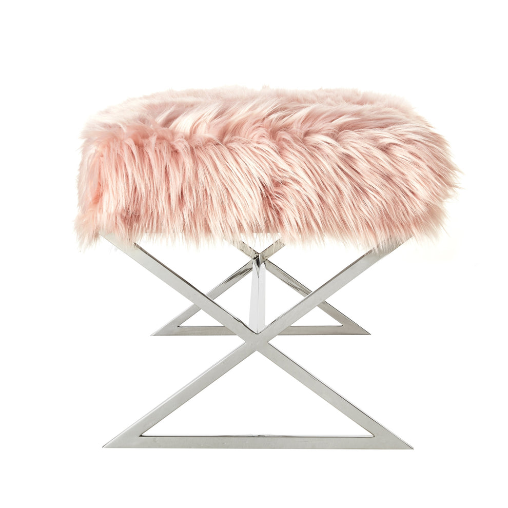 48" Rose And Silver Upholstered Faux Fur Bench By Homeroots | Benches | Modishstore - 4