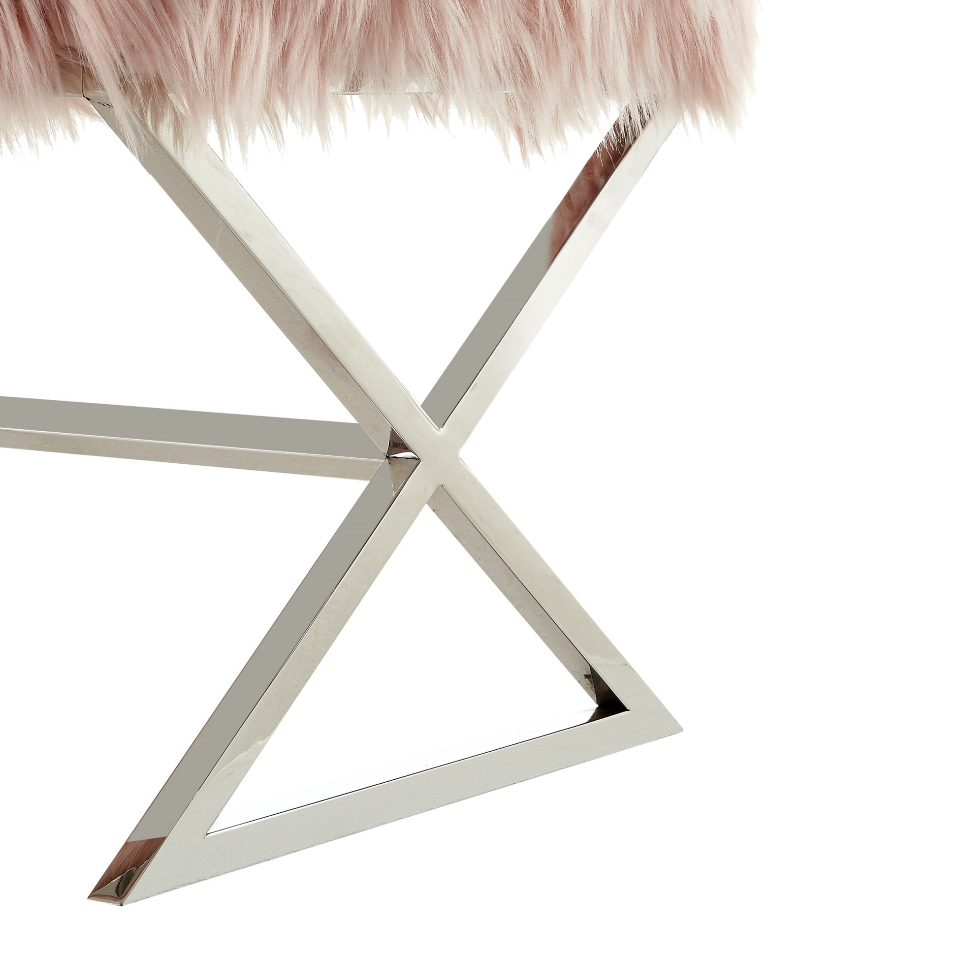 48" Rose And Silver Upholstered Faux Fur Bench By Homeroots | Benches | Modishstore - 6