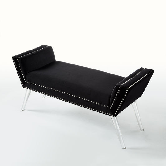 45" Black And Clear Upholstered Velvet Bench By Homeroots