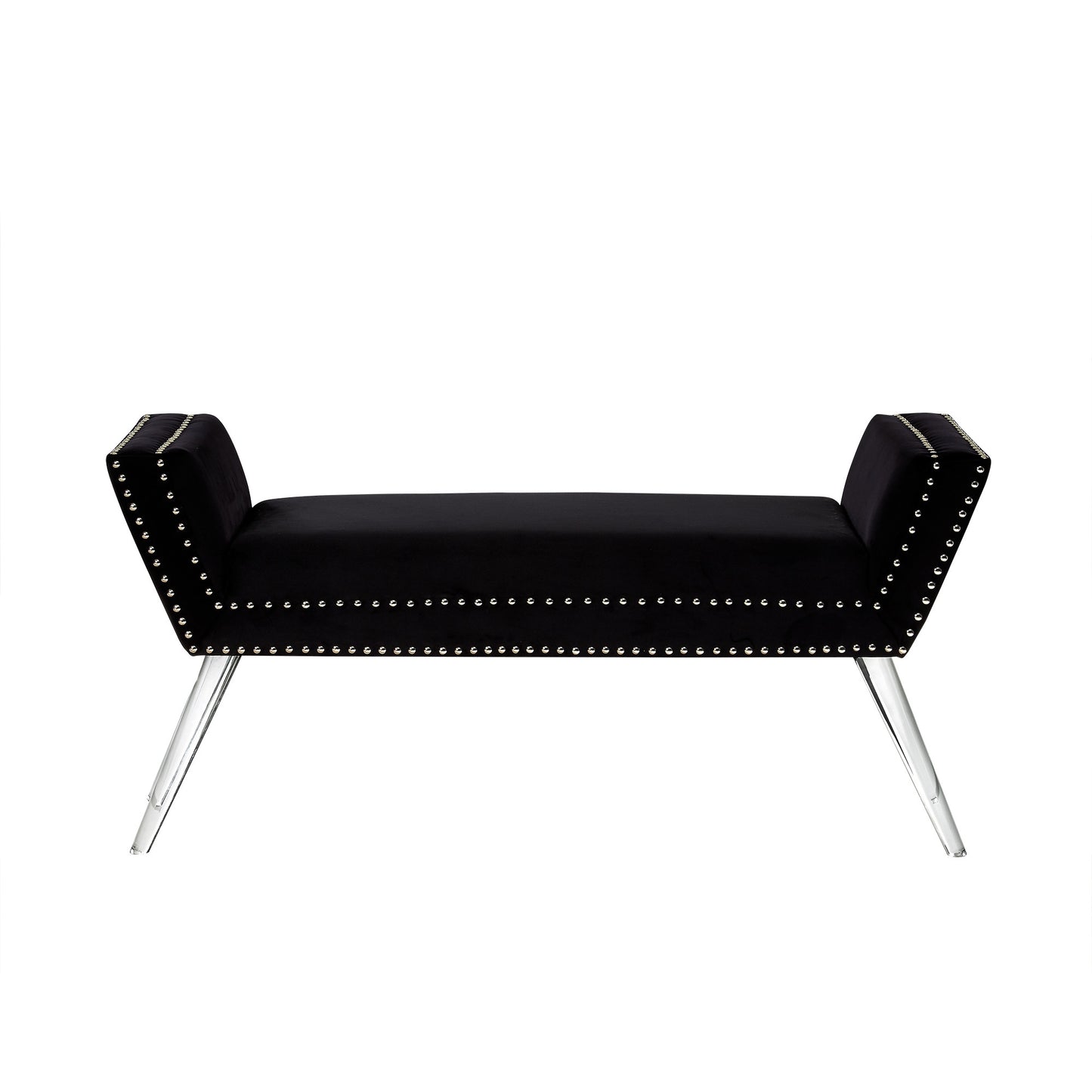 45" Black And Clear Upholstered Velvet Bench By Homeroots | Benches | Modishstore - 2