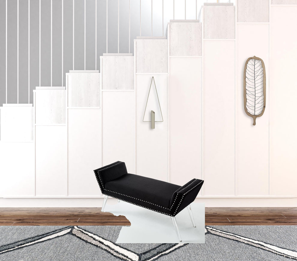 45" Black And Clear Upholstered Velvet Bench By Homeroots | Benches | Modishstore - 5