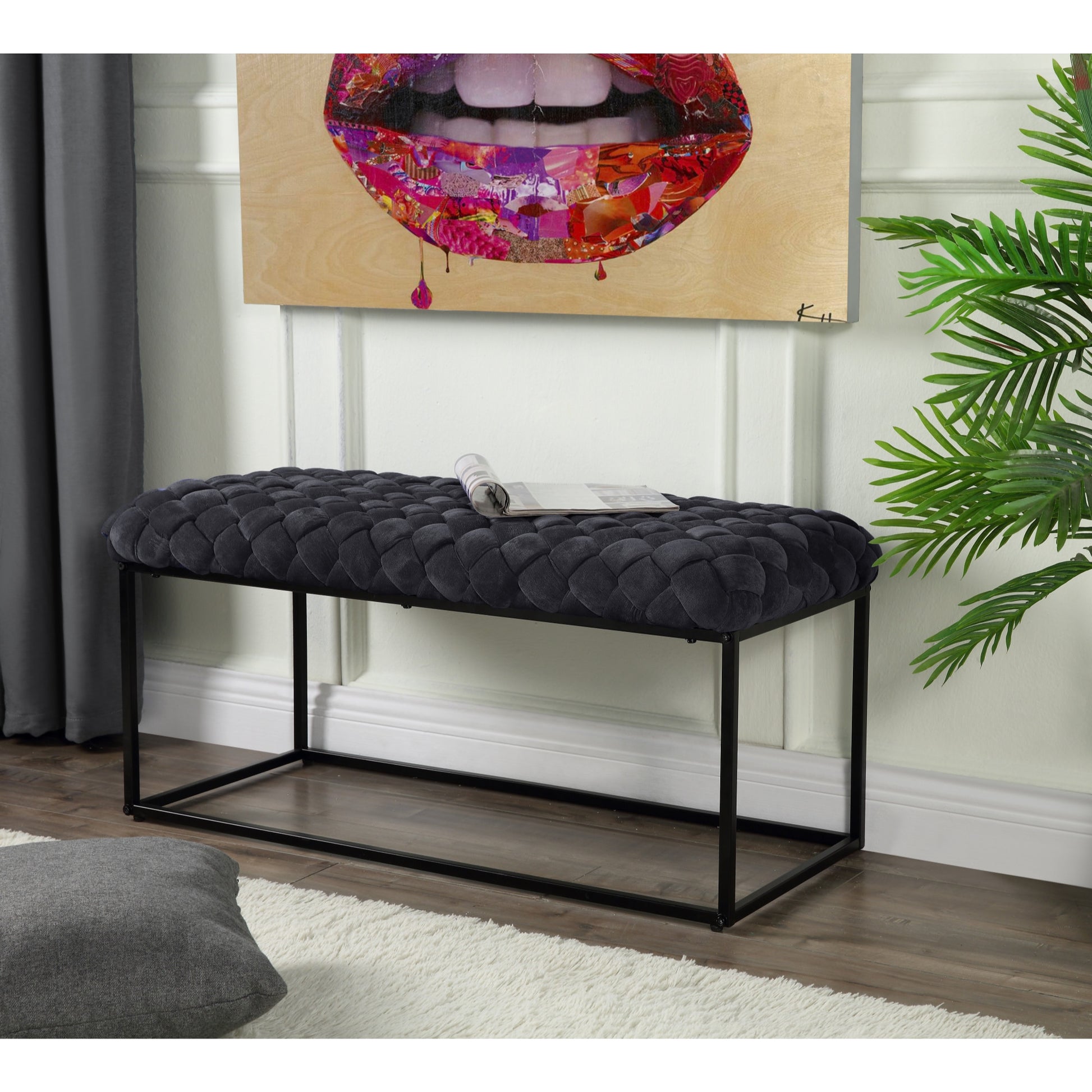 39" Black Upholstered Velvet Bench By Homeroots | Benches | Modishstore - 7