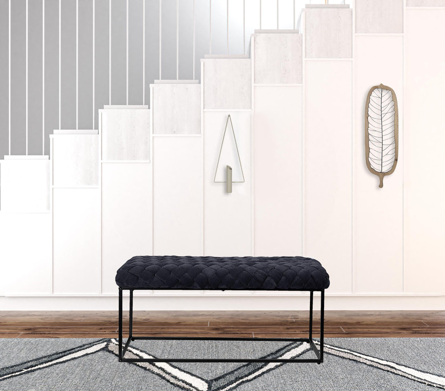 39" Black Upholstered Velvet Bench By Homeroots | Benches | Modishstore - 4