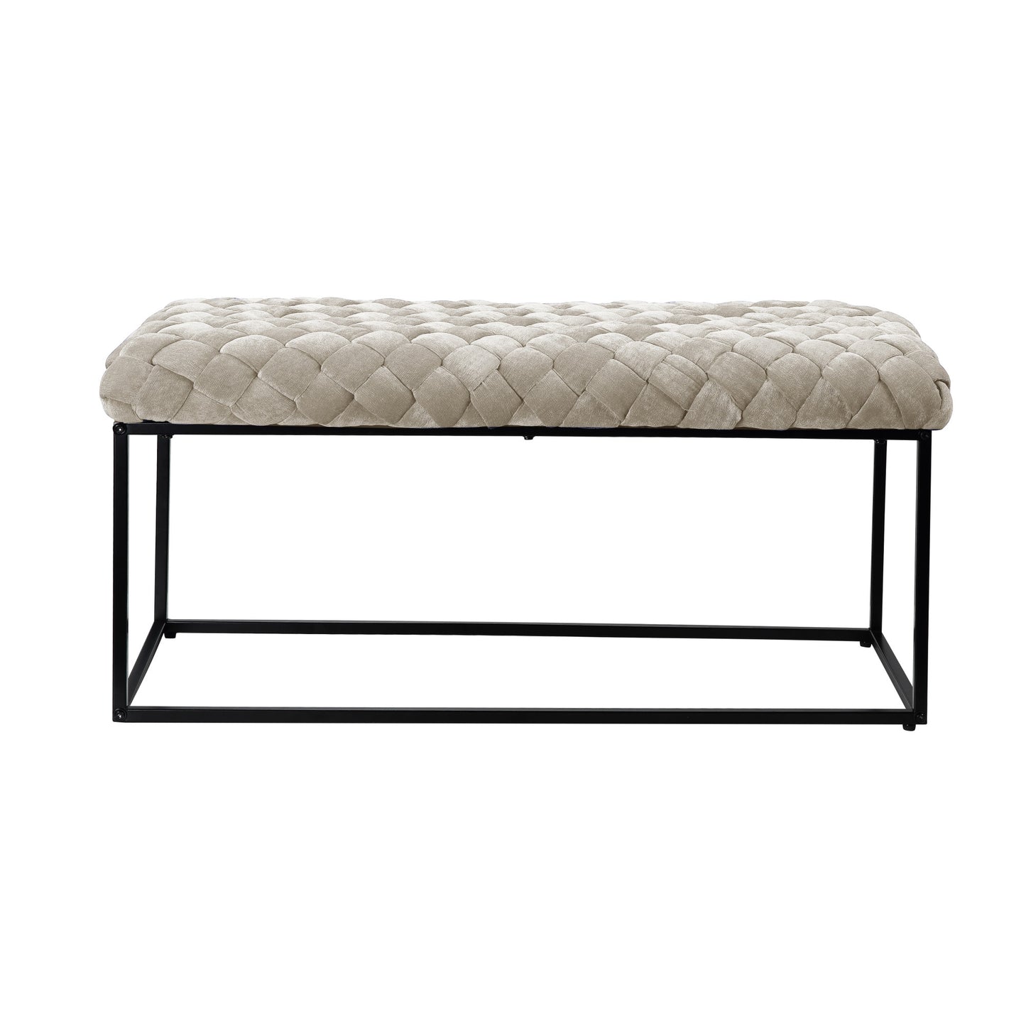 39" Cream And Black Upholstered Velvet Bench By Homeroots | Benches | Modishstore