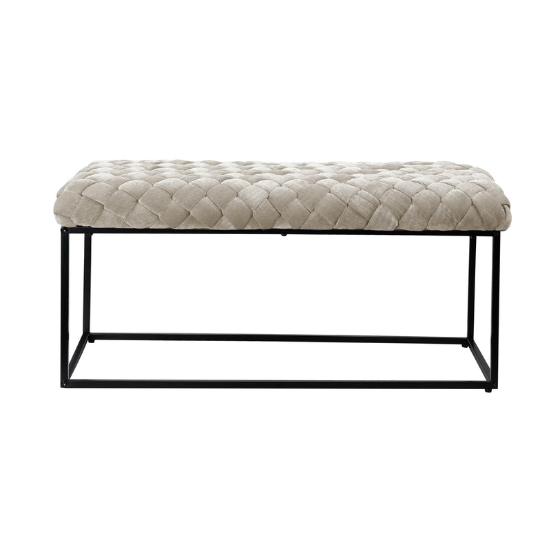 39" Cream And Black Upholstered Velvet Bench By Homeroots | Benches | Modishstore