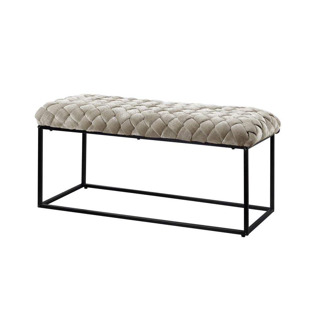 39" Cream And Black Upholstered Velvet Bench By Homeroots | Benches | Modishstore - 2