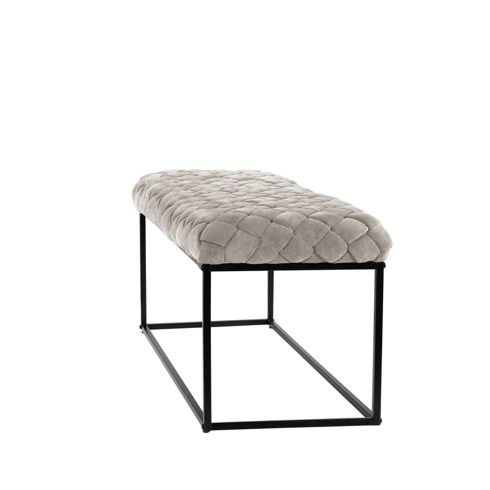 39" Cream And Black Upholstered Velvet Bench By Homeroots | Benches | Modishstore - 3