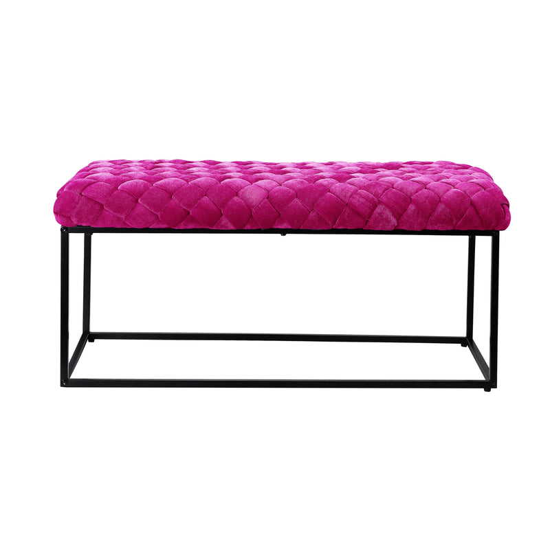 39" Fuchsia And Black Upholstered Velvet Bench By Homeroots | Benches | Modishstore