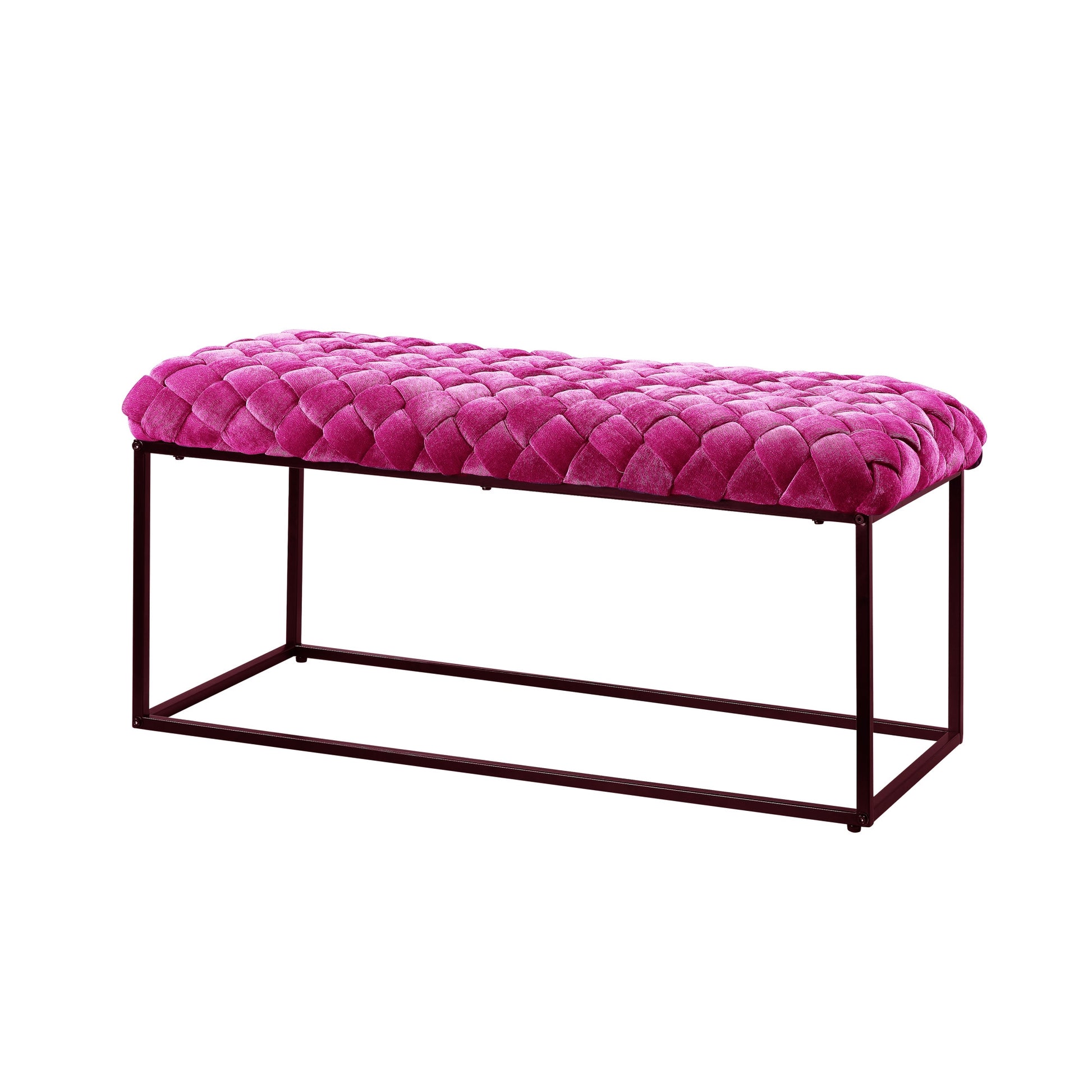 39" Fuchsia And Black Upholstered Velvet Bench By Homeroots | Benches | Modishstore - 2