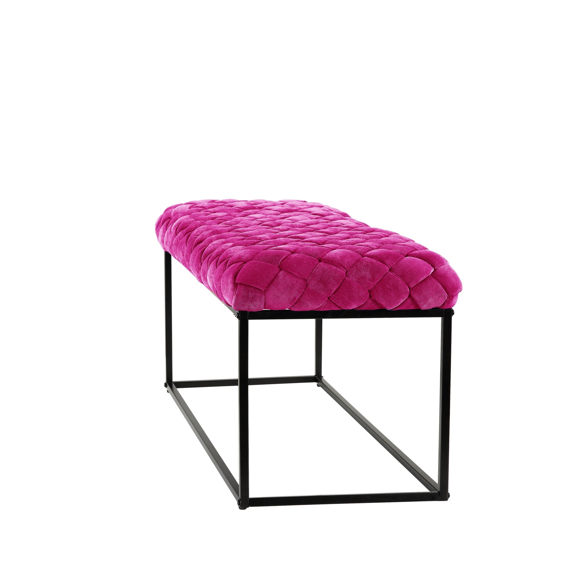 39" Fuchsia And Black Upholstered Velvet Bench By Homeroots | Benches | Modishstore - 3