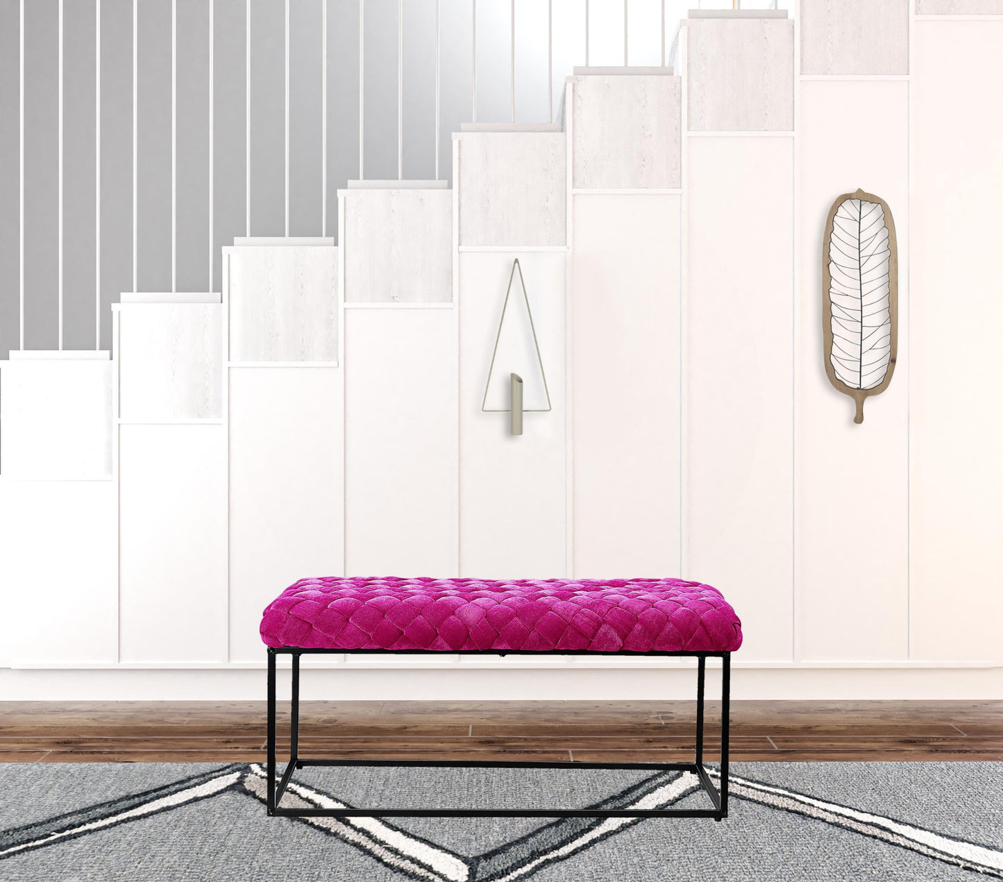 39" Fuchsia And Black Upholstered Velvet Bench By Homeroots | Benches | Modishstore - 4