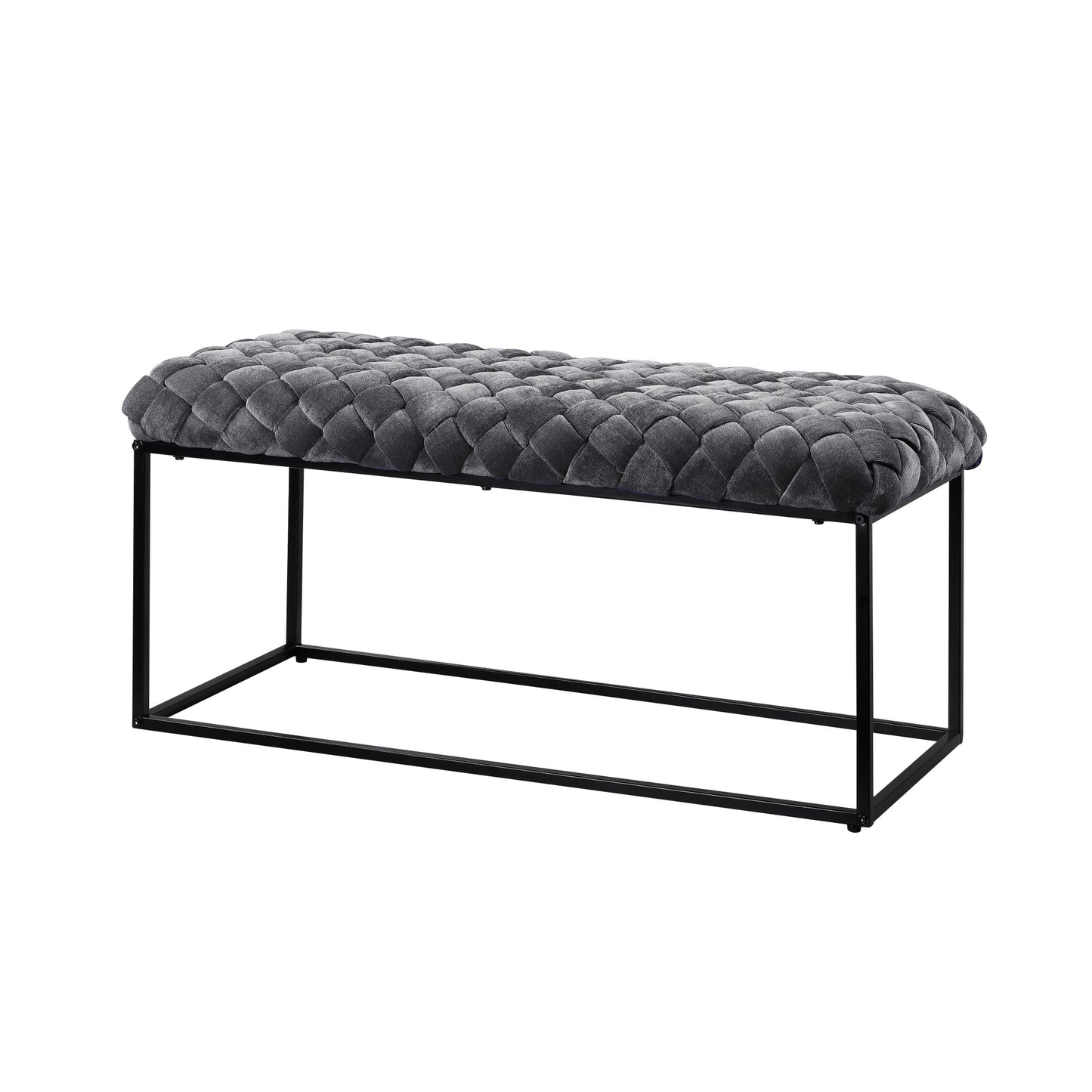 39" Gray And Black Upholstered Velvet Bench By Homeroots | Benches | Modishstore - 2