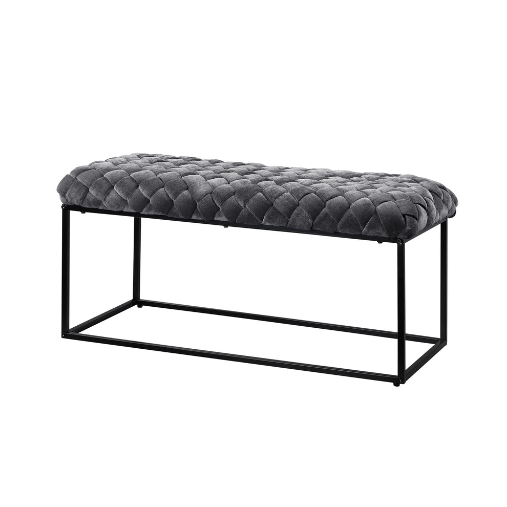 39" Gray And Black Upholstered Velvet Bench By Homeroots | Benches | Modishstore - 2