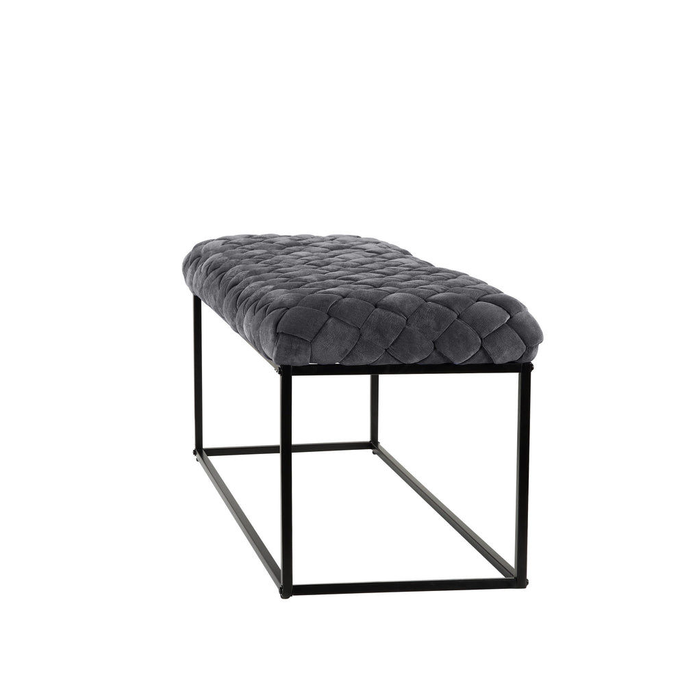 39" Gray And Black Upholstered Velvet Bench By Homeroots | Benches | Modishstore - 3