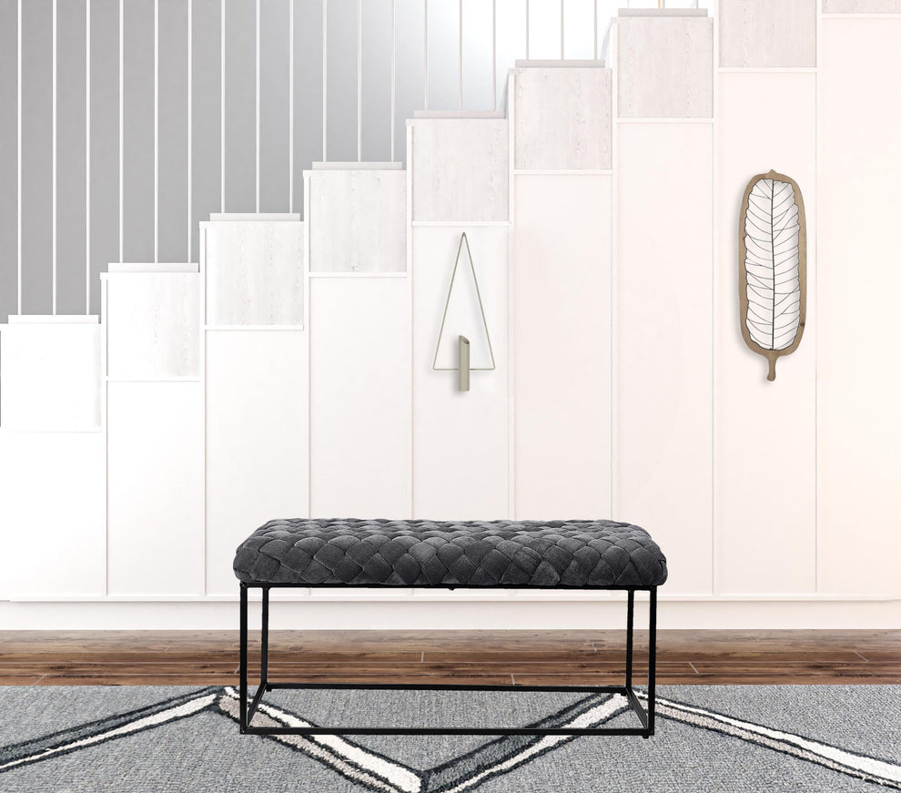 39" Gray And Black Upholstered Velvet Bench By Homeroots | Benches | Modishstore - 5