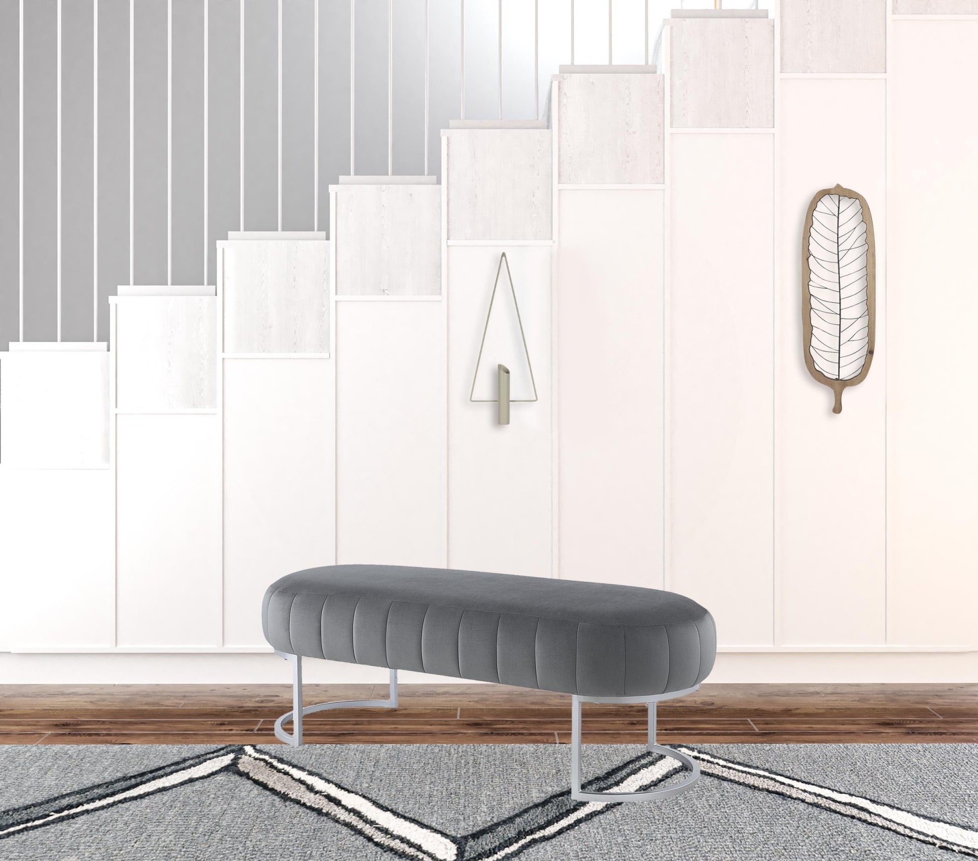 53" Gray Upholstered Velvet Bench By Homeroots | Benches | Modishstore - 4