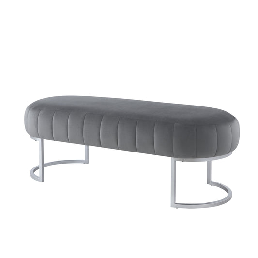 53" Gray Upholstered Velvet Bench By Homeroots | Benches | Modishstore