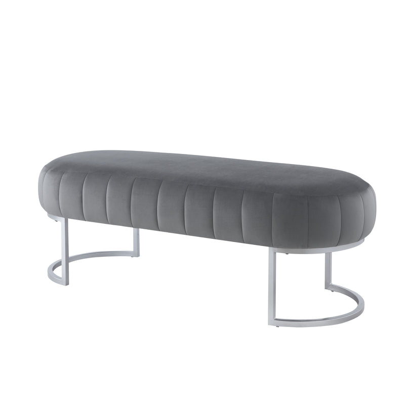 53" Gray Upholstered Velvet Bench By Homeroots | Benches | Modishstore