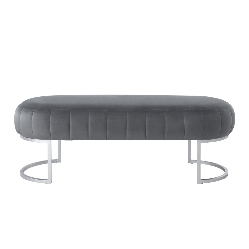 53" Gray Upholstered Velvet Bench By Homeroots | Benches | Modishstore - 2