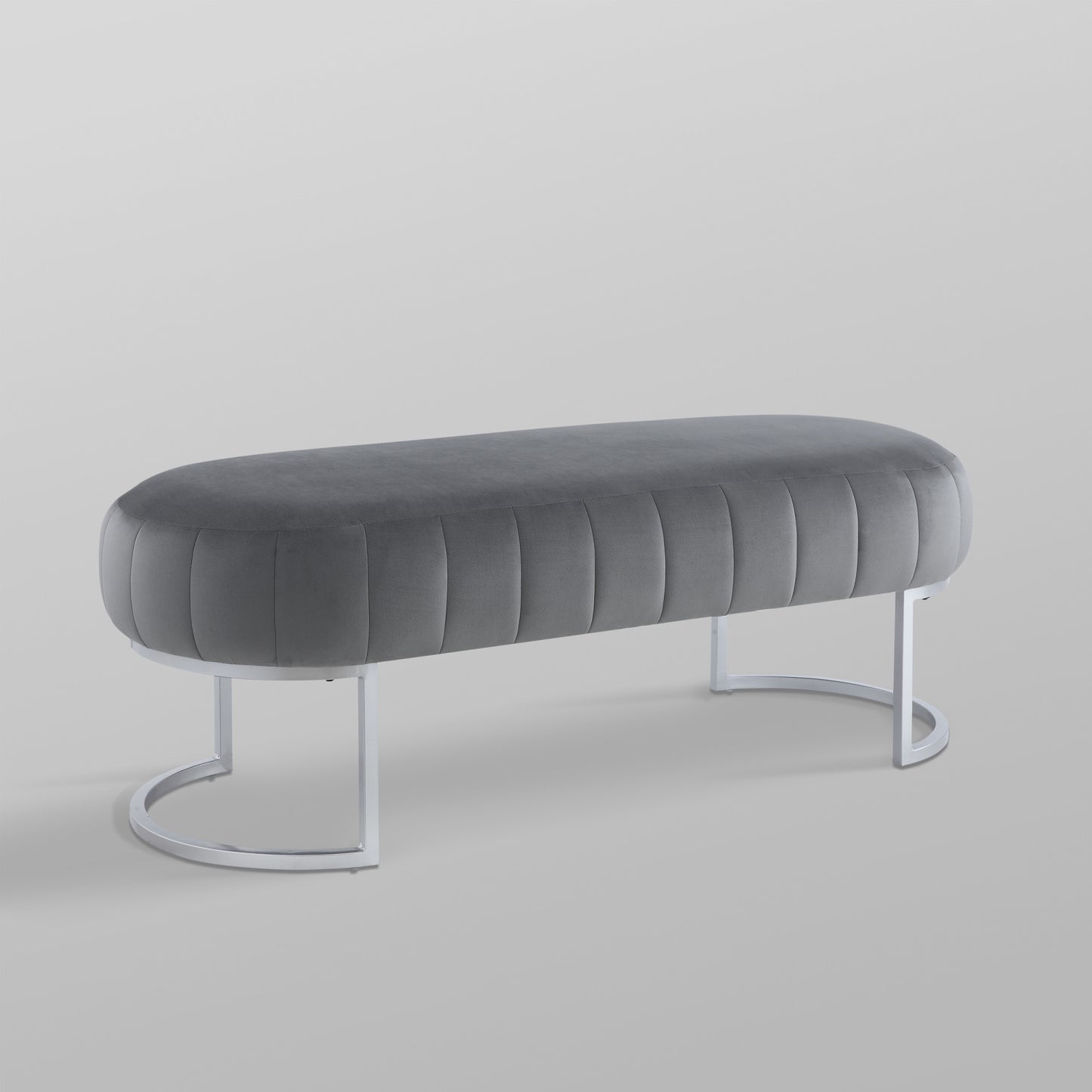 53" Gray Upholstered Velvet Bench By Homeroots