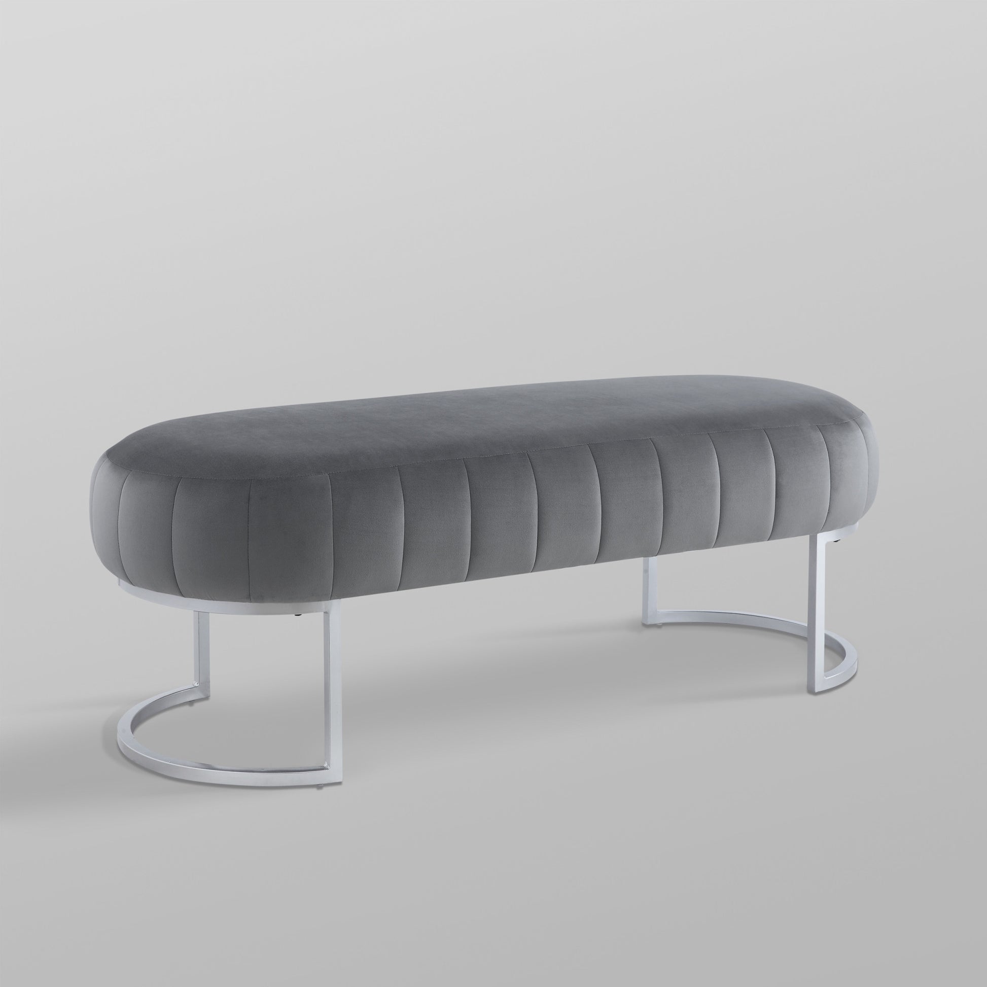 53" Gray Upholstered Velvet Bench By Homeroots | Benches | Modishstore - 7