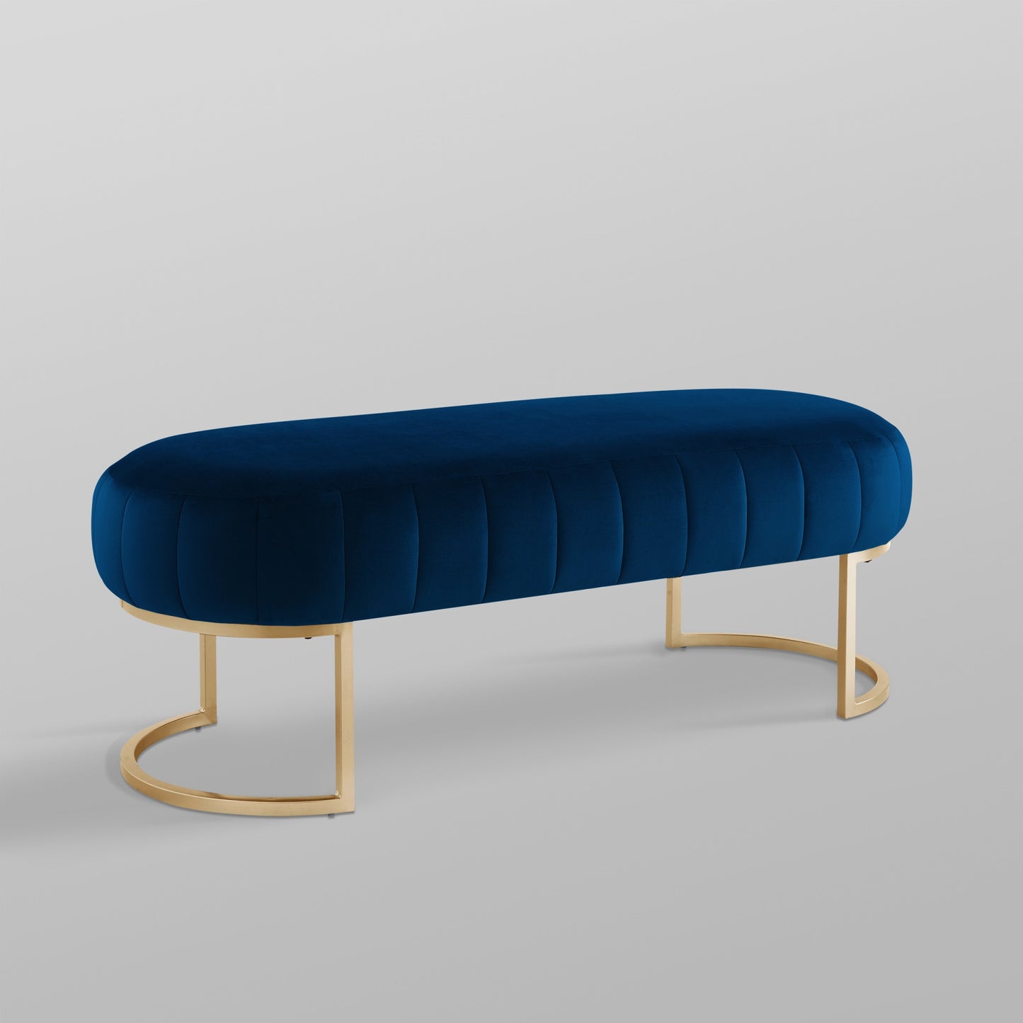 53" Navy Blue And Gold Upholstered Velvet Bench By Homeroots
