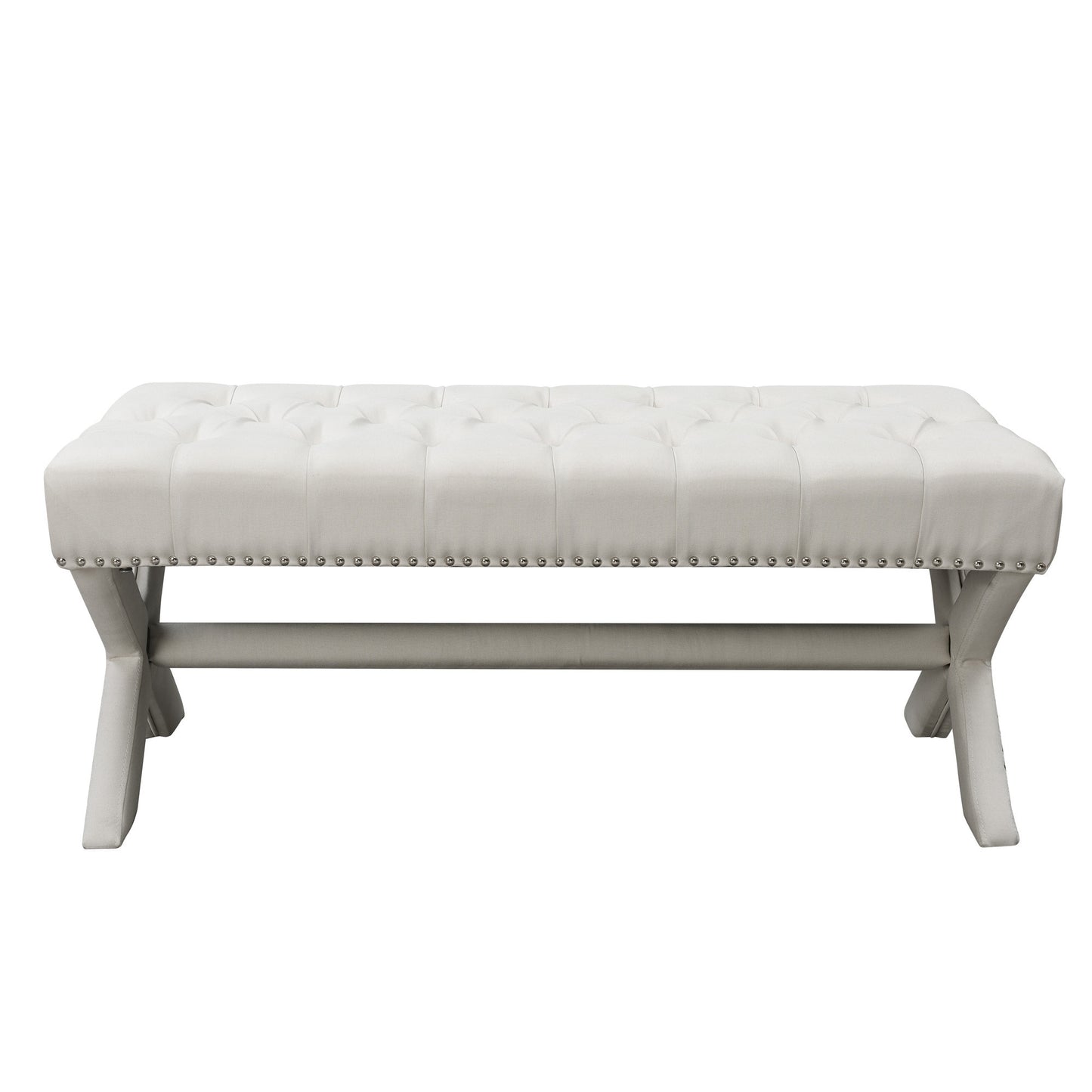 45" Cream Upholstered Linen Bench By Homeroots | Benches | Modishstore - 2