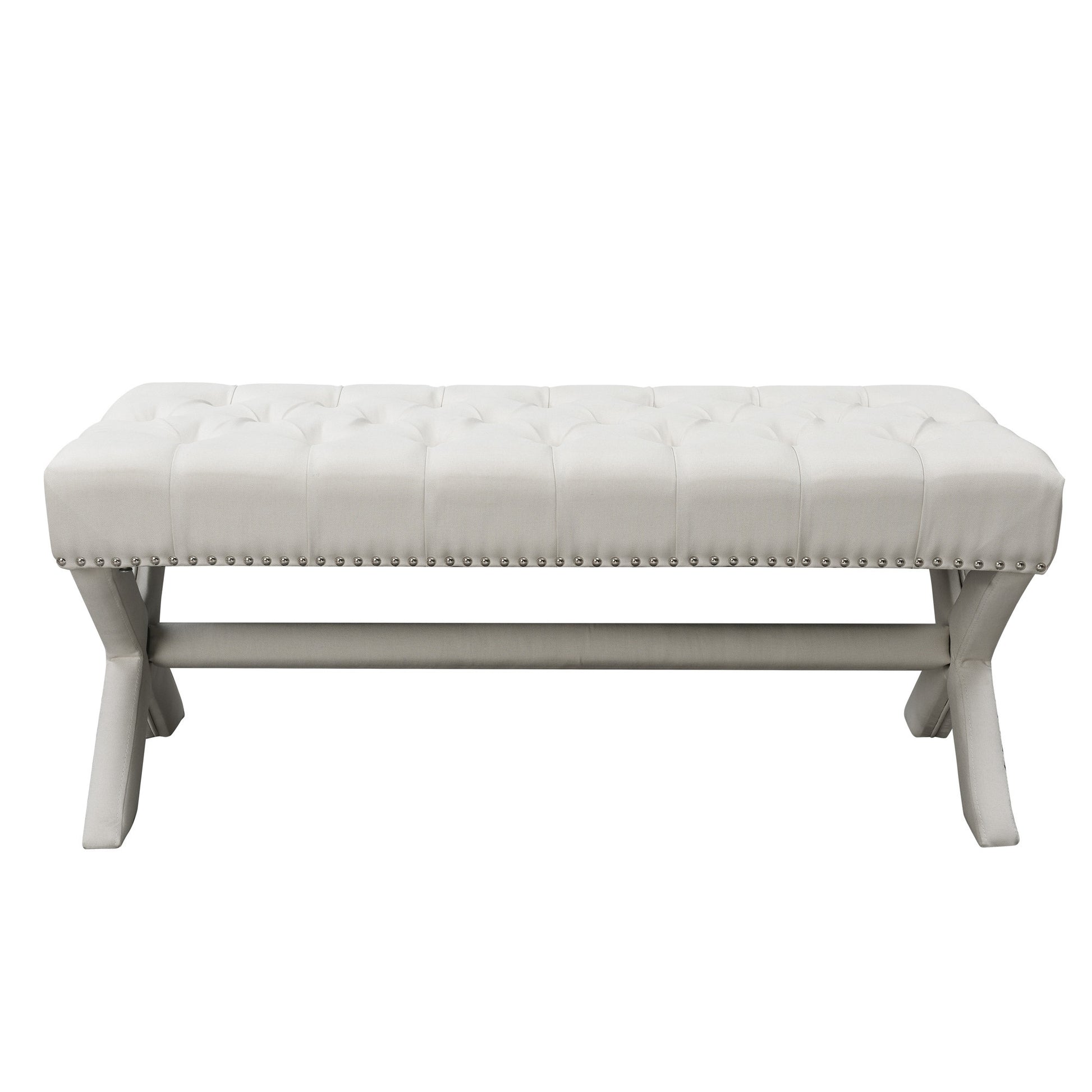 45" Cream Upholstered Linen Bench By Homeroots | Benches | Modishstore - 2