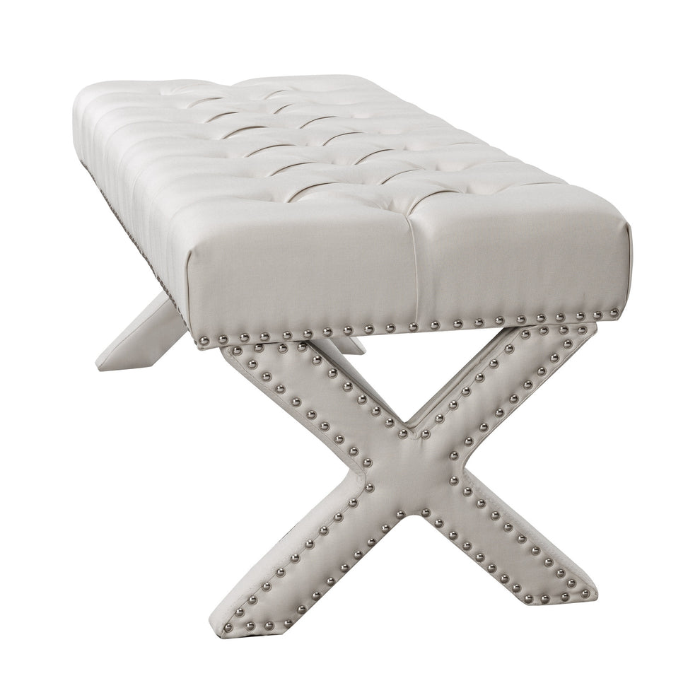 45" Cream Upholstered Linen Bench By Homeroots | Benches | Modishstore - 3