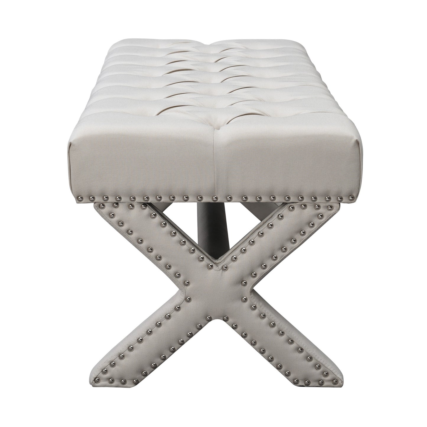 45" Cream Upholstered Linen Bench By Homeroots | Benches | Modishstore - 4