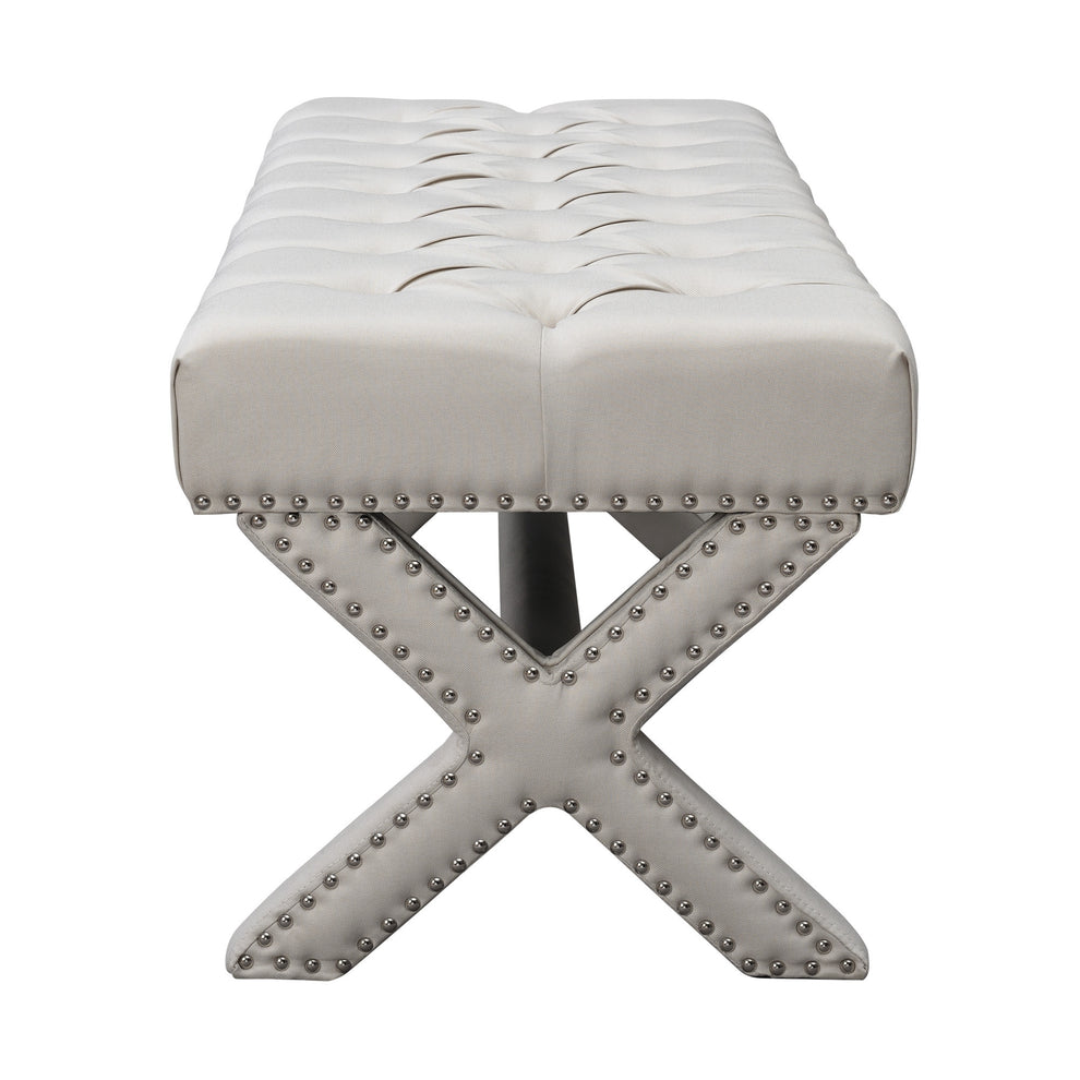45" Cream Upholstered Linen Bench By Homeroots | Benches | Modishstore - 4